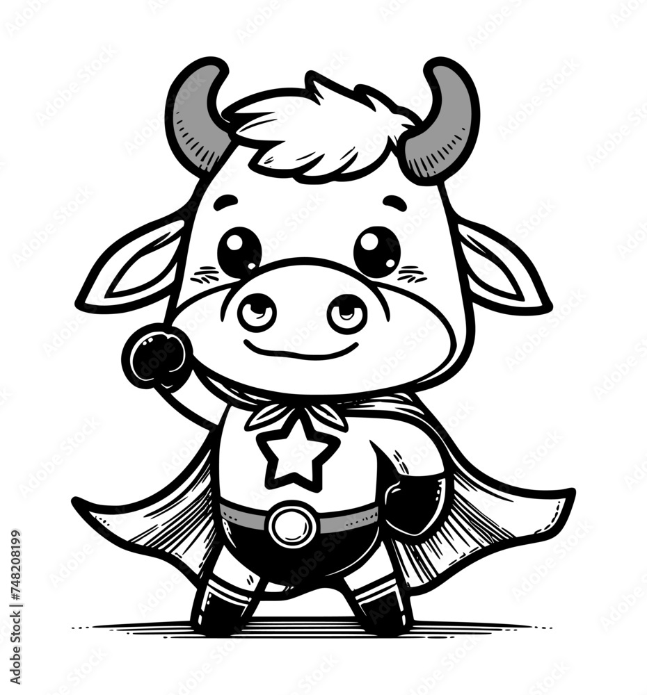 cartoon character of bull super hero - black and white (artwork 4) cartoon character of bull super hero - black and white (artwork 4)