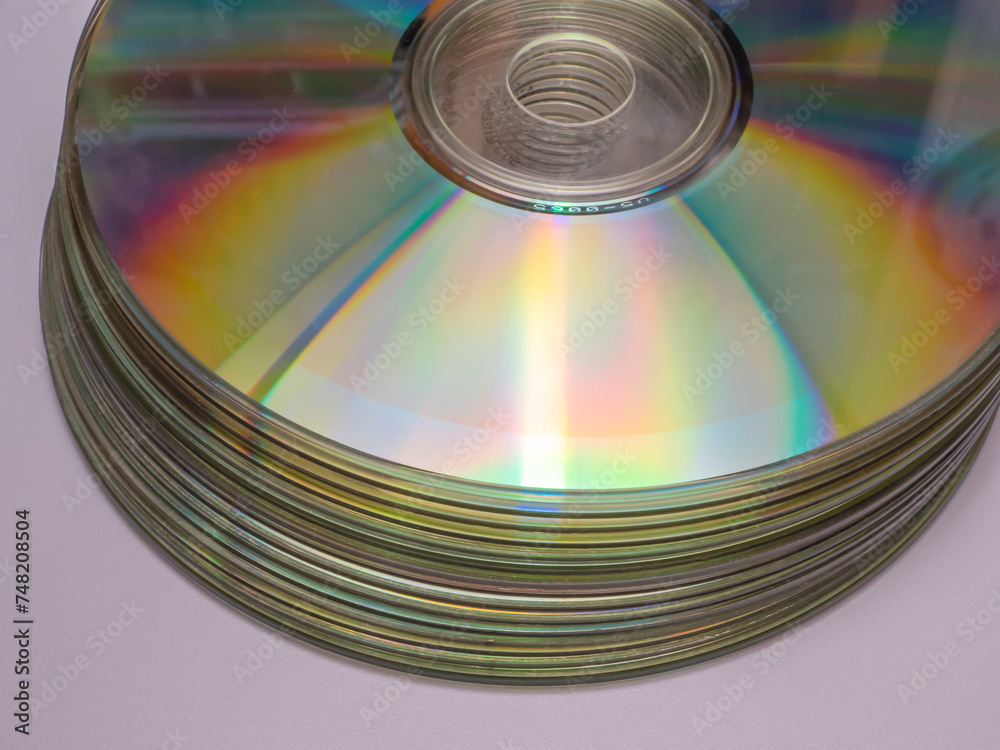 Stack of compact disc's. Macro photography.
Stack of compact disc's. Macro photography.