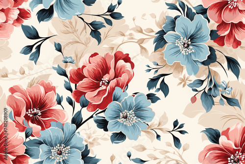 Blue floral watercolor seamless pattern  cute print wet watercolor
