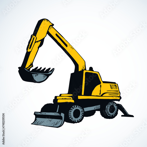 Excavator drawing isolated on white background