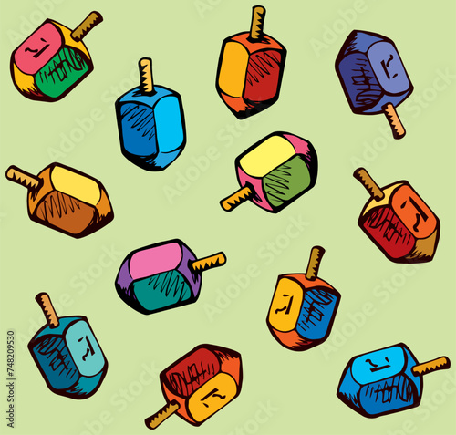 Jewish holiday symbol. Dreidel. Sketch
