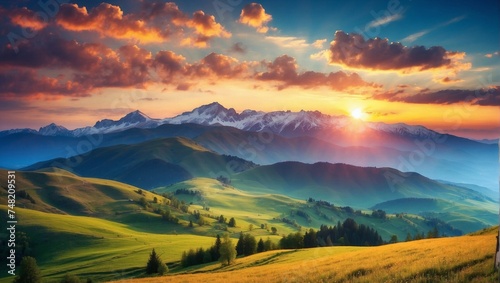 Majestic sunset in the mountains landscape. Carpathian, Ukraine, Europe. Beauty world. © Sana