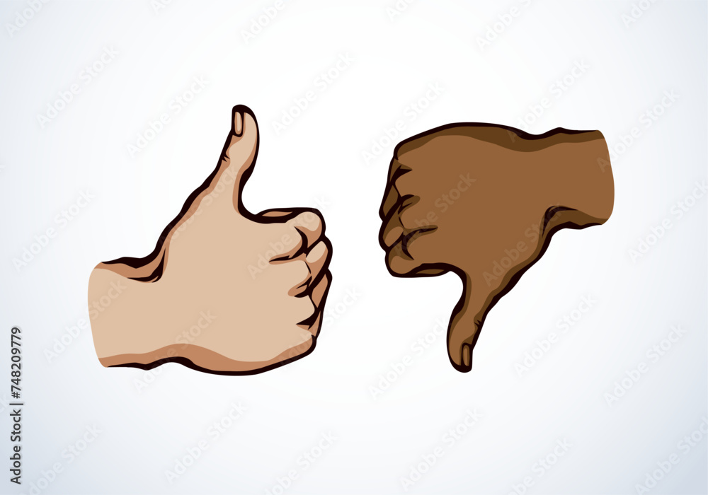 Thumbs up and down. Yes and no concept. Vector drawing Thumbs up and down. Yes and no concept. Vector drawing