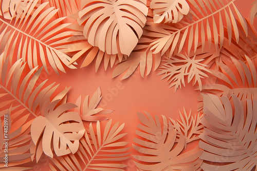 Background of paper figures with geometric shapes in peach color