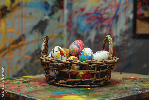 easter eggs in a basket photo