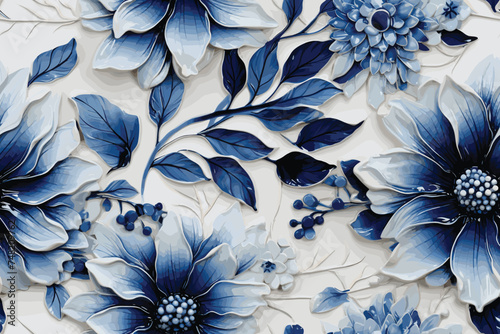 Blue floral watercolor seamless pattern  cute print wet watercolor photo