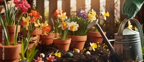 Compose an image that captures the essence of spring gardening. 