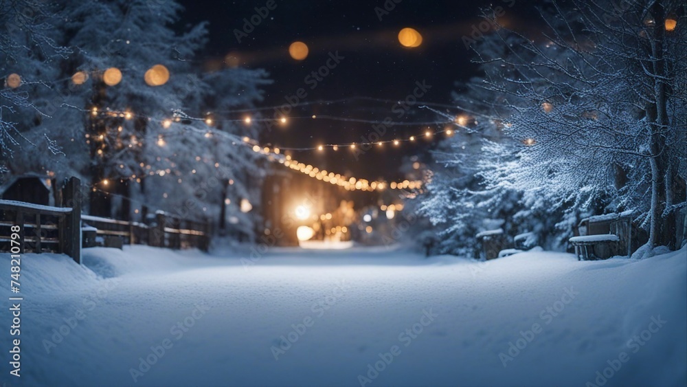 Fototapeta premium christmas tree in the city a snowy night in the city 