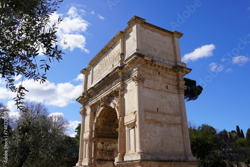 The triumphal arch of Roman emperor Titus in the Forum of Rome in Italy