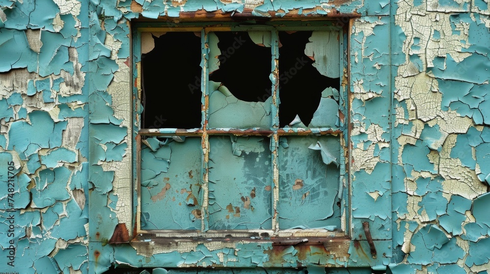 Peeling paint and broken windows adorn an abandoned factory its industrial charm now a ghostly memory. Peeling paint and broken windows adorn an abandoned factory its industrial charm now a ghostly memory.