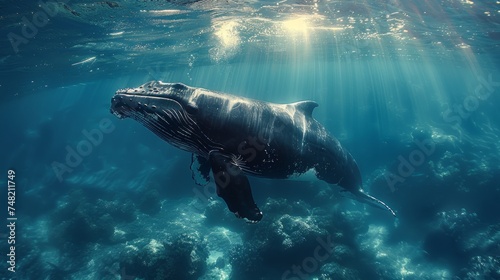 A huge whale underwater in its natural habitat