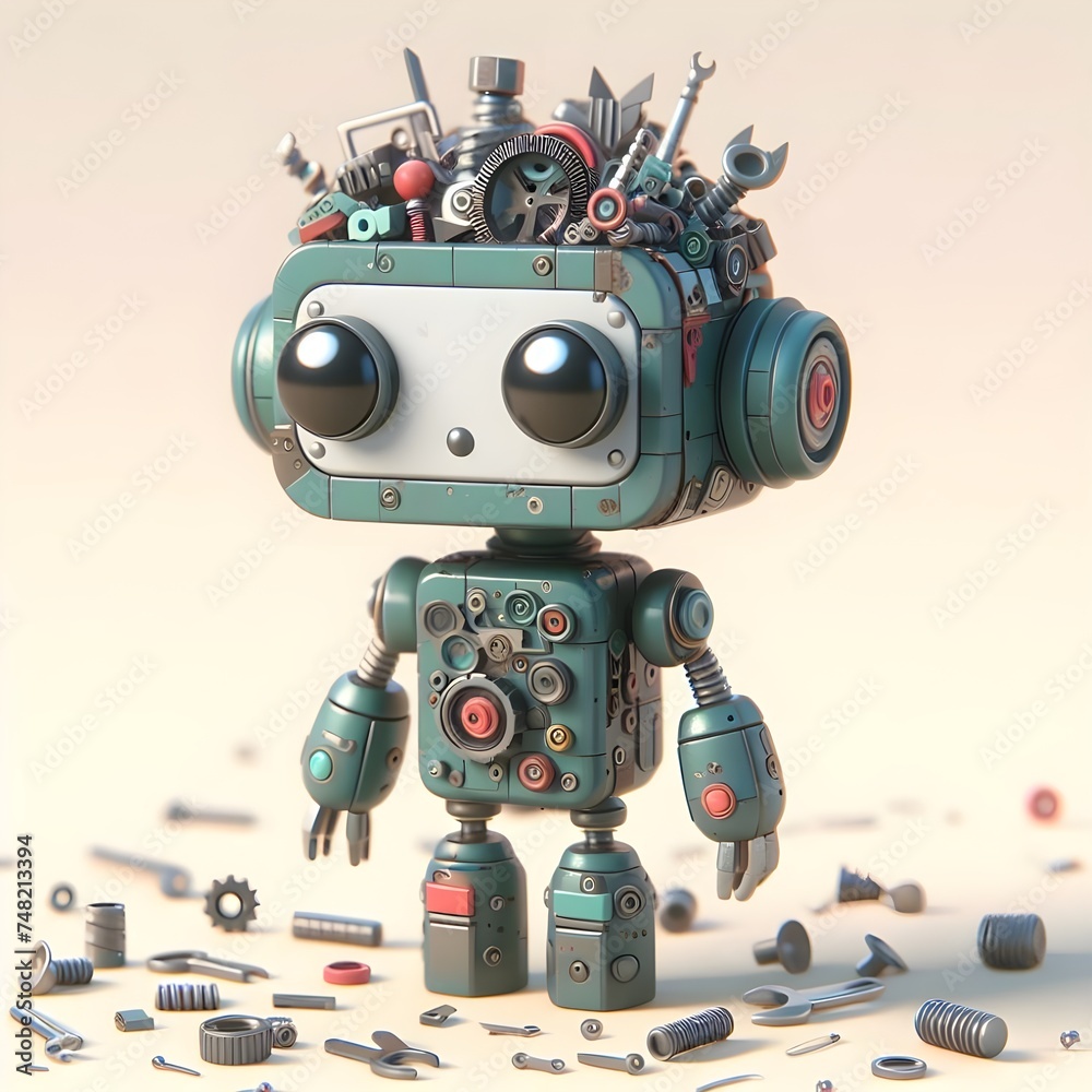 Retro Futuristic Robot with Tools Retro Futuristic Robot with Tools