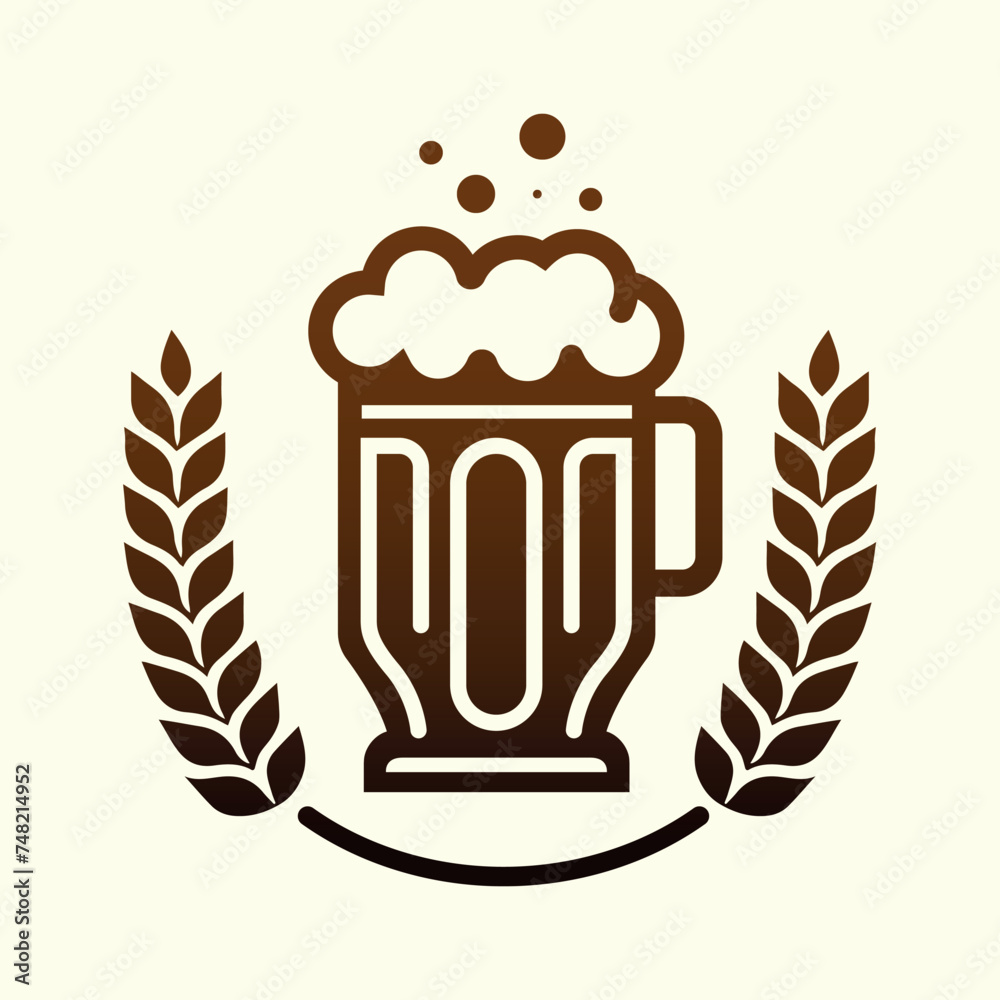 Chopp Vector Logo de licoreria con un chopp de cerveza y hojas de trigo y cebada ...