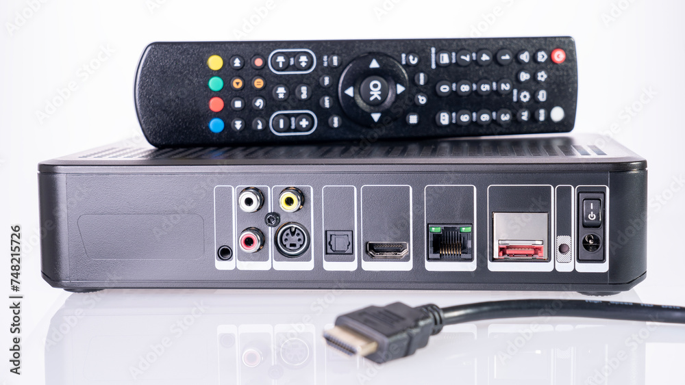 New tv set of digital telecommunication equipment on white background New tv set of digital telecommunication equipment on white background