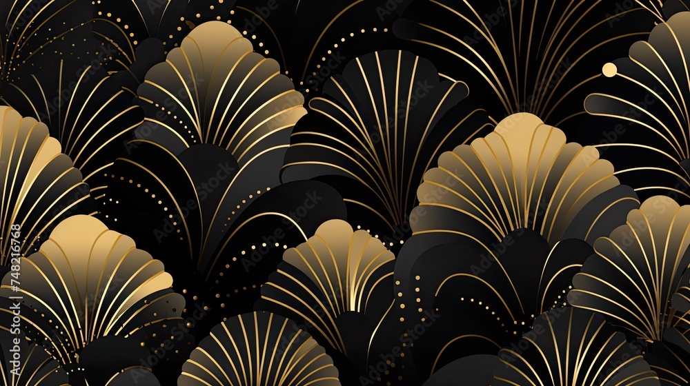 Art deco seamless pattern with golden elements. Vector illustration.