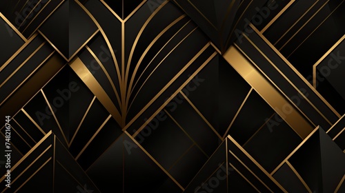 Black and gold geometric art deco pattern. Seamless vector background.