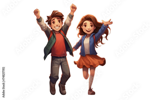 A Happy freind ship Day smart girl and boy, Isolated on transparent PNG background, Generative ai