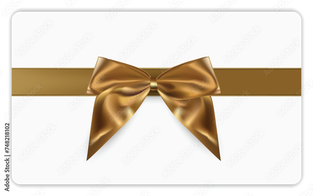 Fototapeta premium Gift card template with golden bow and ribbon