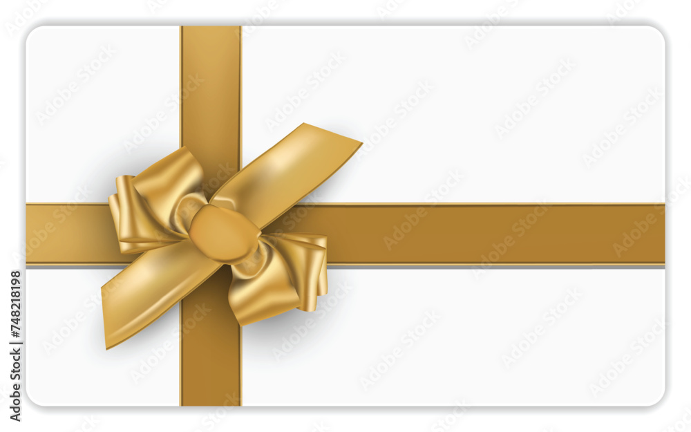 White blank gift card template with golden bow and ribbon vector illustration White blank gift card template with golden bow and ribbon vector illustration
