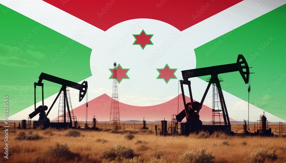 Burundi oil industry .Crude oil and petroleum concept. Burundi flag background