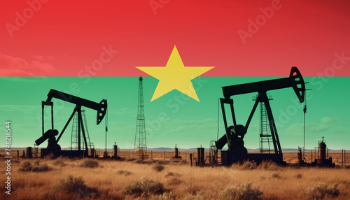 Burkina Faso oil industry .Crude oil and petroleum concept. Burkina Faso flag background