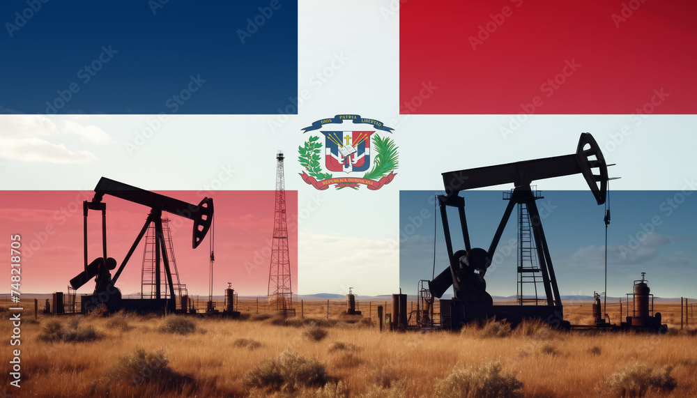Dominican Republic oil industry .Crude oil and petroleum concept. Dominican Republic flag background