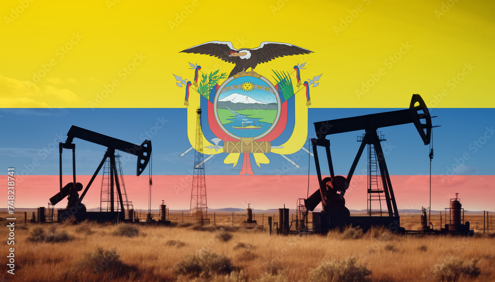 Ecuador oil industry .Crude oil and petroleum concept. Ecuador flag background