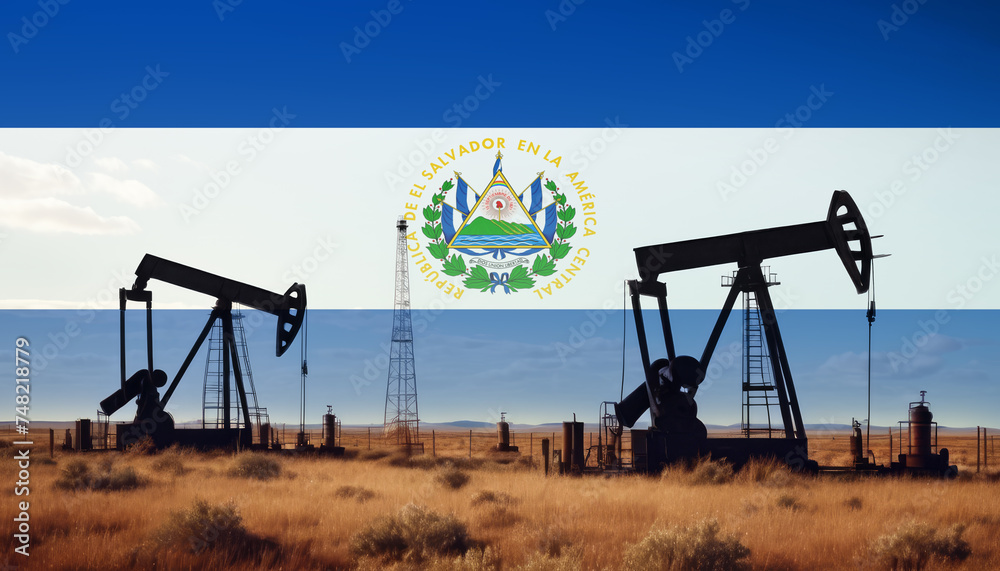 El Salvador oil industry .Crude oil and petroleum concept. El Salvador flag background