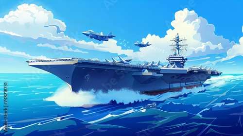 aircraft carrier with jet fighters illustration  photo
