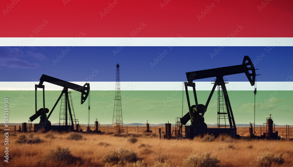 Gambia oil industry .Crude oil and petroleum concept. Gambia flag background Gambia oil industry .Crude oil and petroleum concept. Gambia flag background
