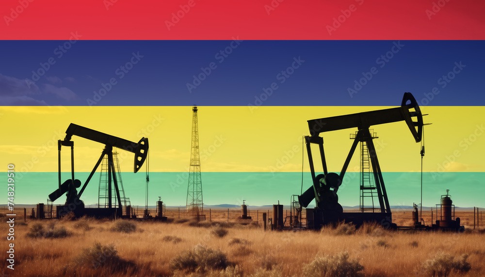 Mauritius oil industry .Crude oil and petroleum concept. Mauritius flag background Mauritius oil industry .Crude oil and petroleum concept. Mauritius flag background