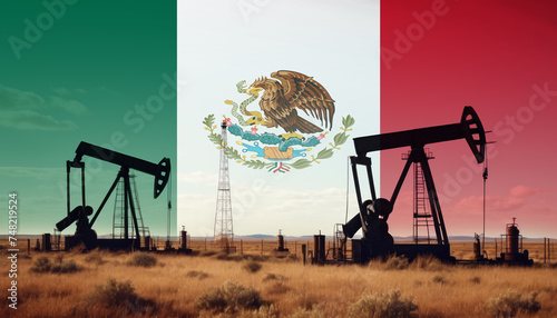 Mexico oil industry .Crude oil and petroleum concept. Mexico flag background photo