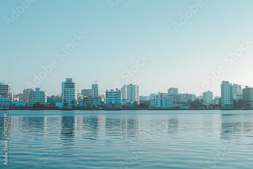  A photo of the office city at daytime on the opposite shore of the middle view