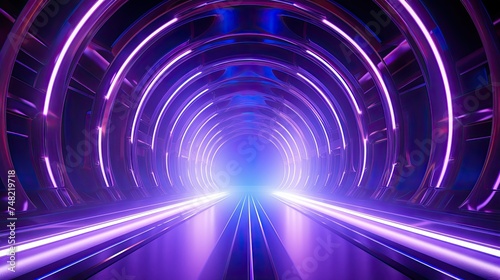 3D rendering. Abstract background with glowing neon light. Futuristic sci-fi tunnel. © BozStock