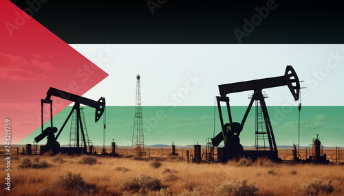 Palestine oil industry .Crude oil and petroleum concept. Palestine flag background