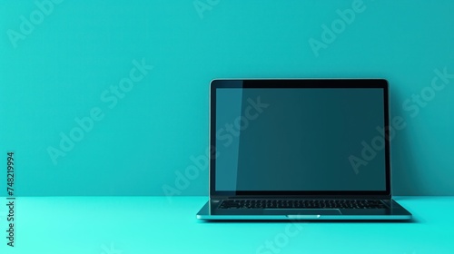 Blank laptop screen isolated on blue background. For advertising