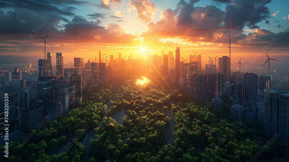 a network of eco-friendly buildings connected by green corridors and public parks a network of eco-friendly buildings connected by green corridors and public parks