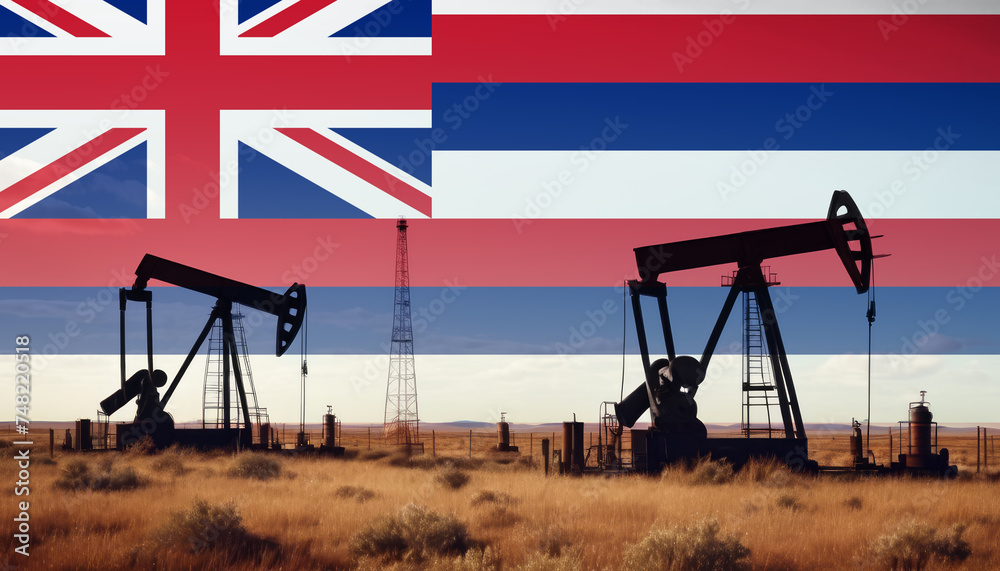 Hawaii oil industry .Crude oil and petroleum concept. Hawaii flag background Hawaii oil industry .Crude oil and petroleum concept. Hawaii flag background