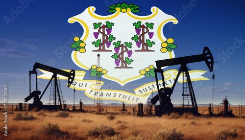 Connecticut oil industry .Crude oil and petroleum concept. Connecticut flag background