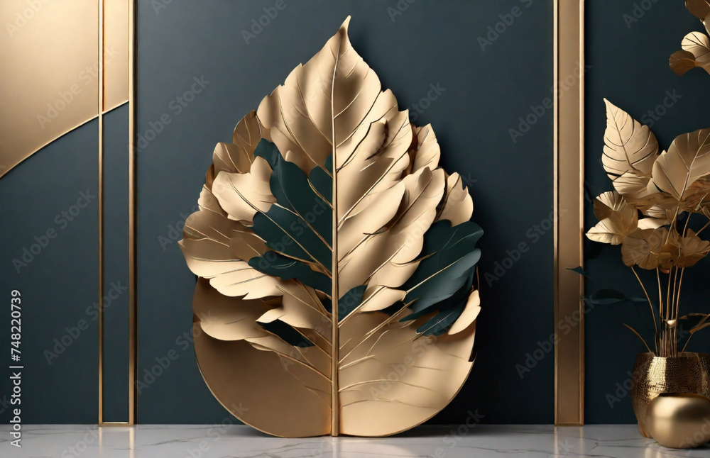 High quality image, 8K, Clean wall with clean wallpaper with leaf shadow for luxury product display, interior design, background 3D rendering
