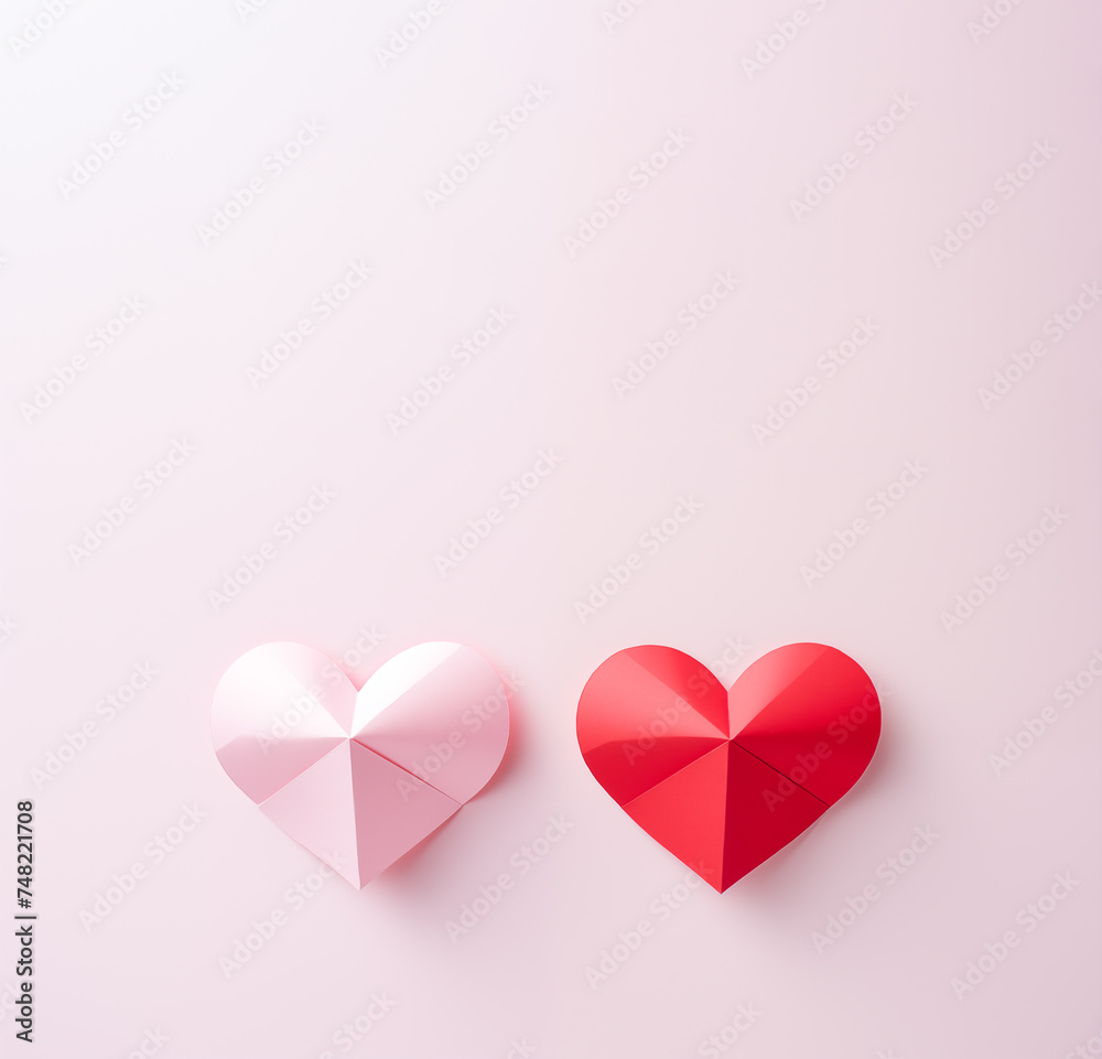 red heart paper origami on white background