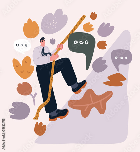 Vector illustration of businessman climbing on top of onvertex