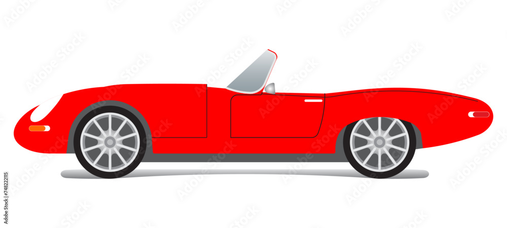 Old red cabriolet over white background