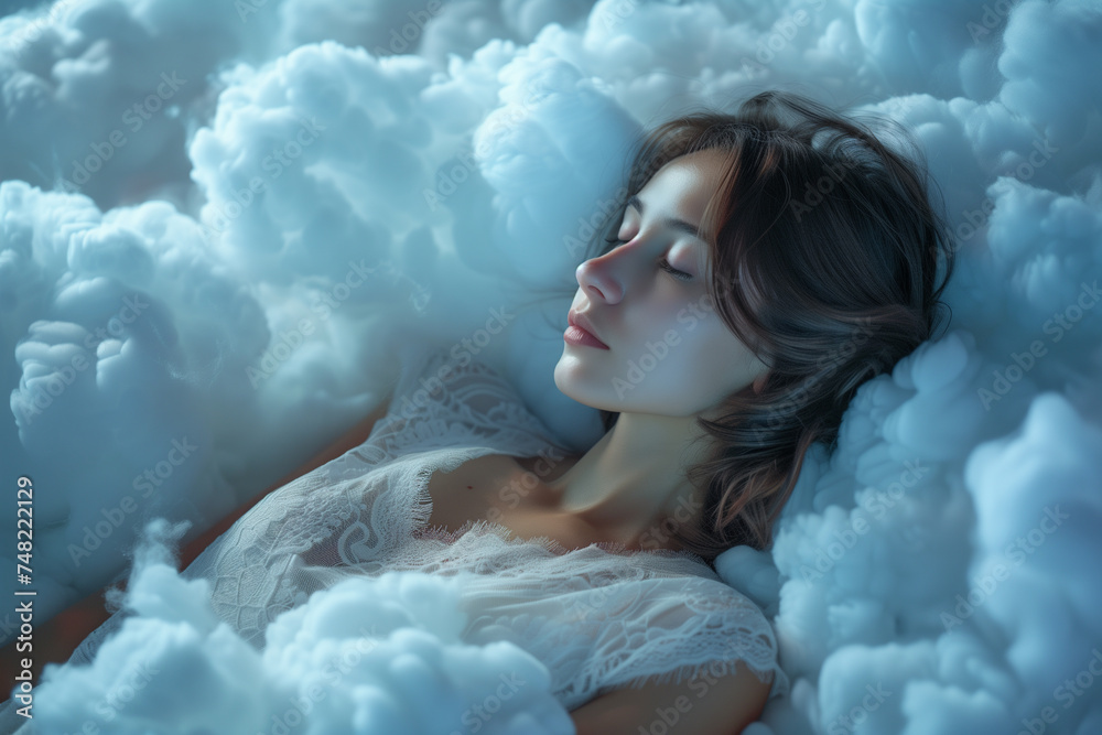 ethereal woman in clouds with lace details