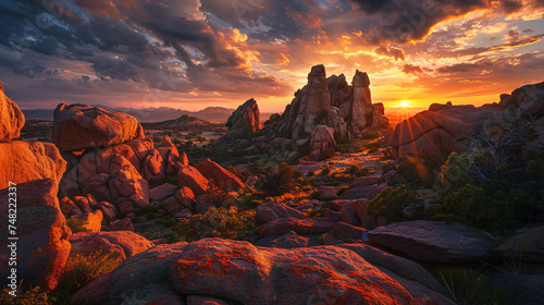  Fiery sunset over rock formations photo