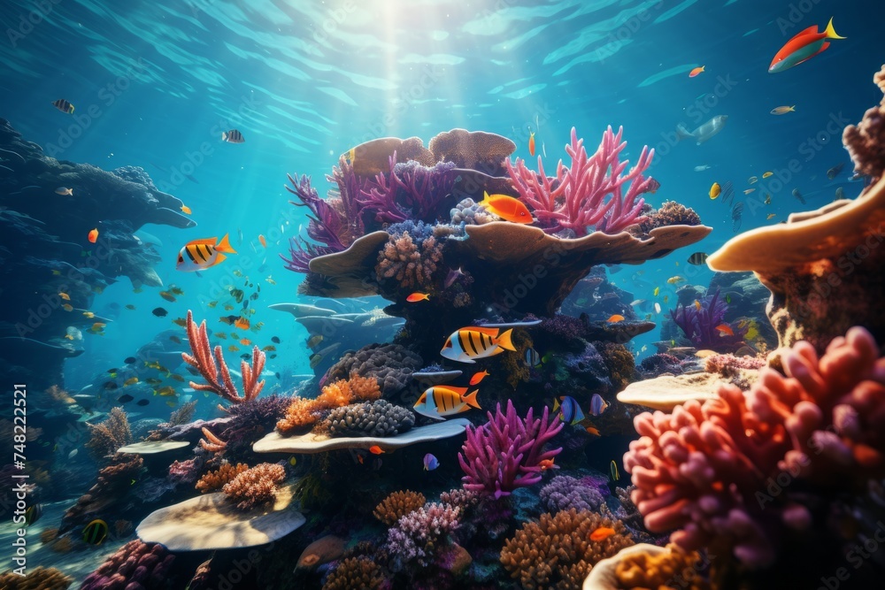 Underwater World. Ocean coral reef underwater. Sea world under water background