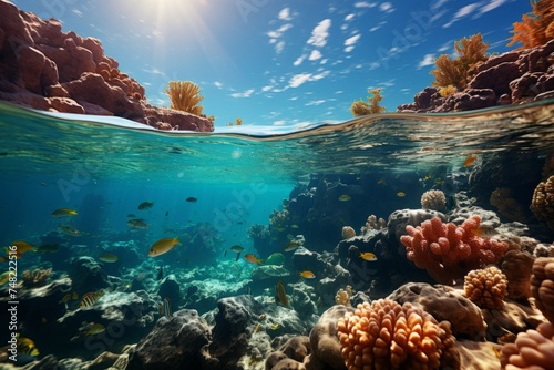 Underwater World. Ocean coral reef underwater. Sea world under water background © PanArt