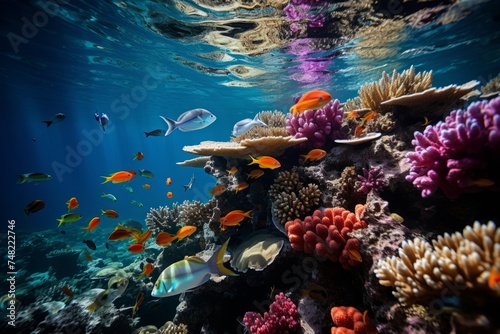 Underwater World. Ocean coral reef underwater. Sea world under water background