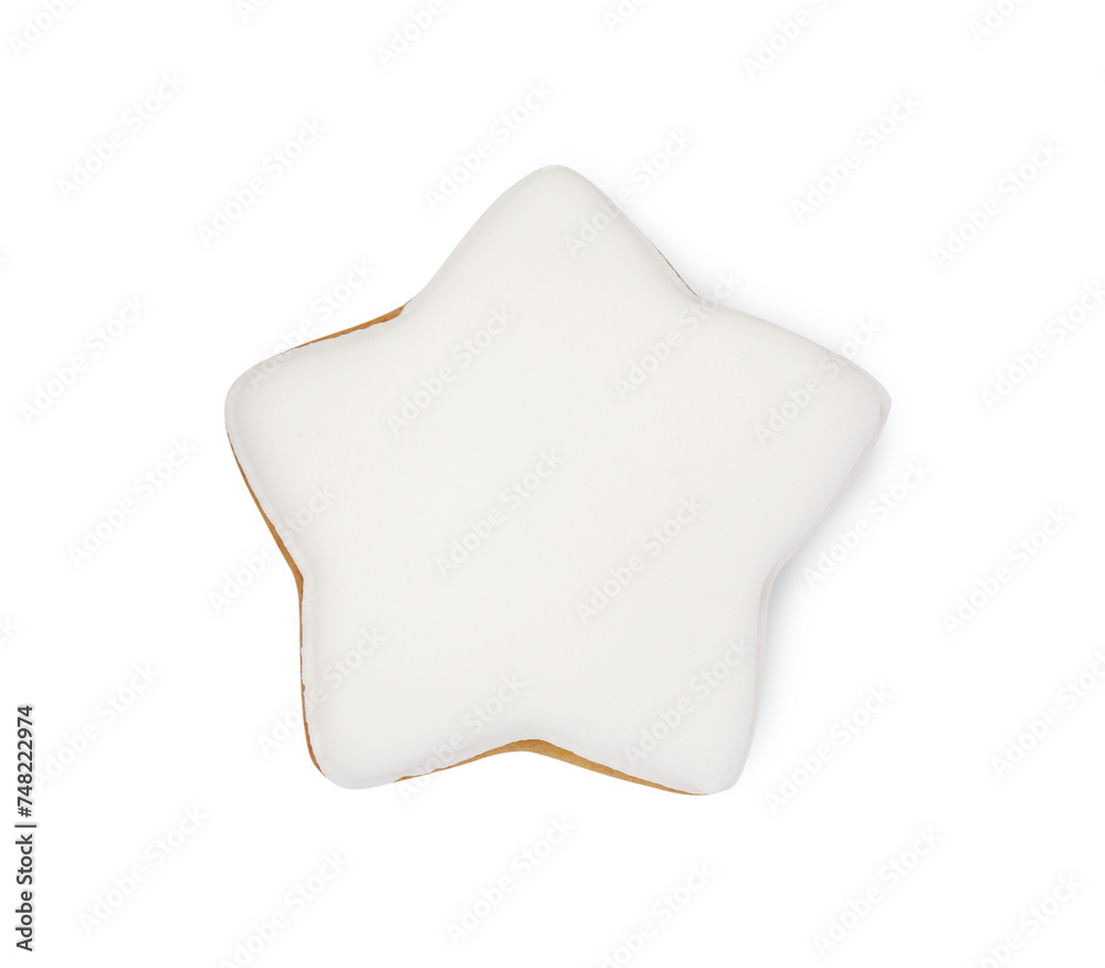 Tasty star shaped Christmas cookie with icing isolated on white, top view Tasty star shaped Christmas cookie with icing isolated on white, top view
