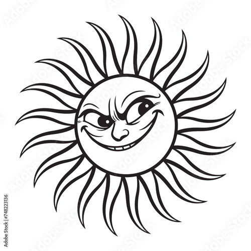 Dibujo de sol de verano con una sonrisa en estilo tatuaje silueta